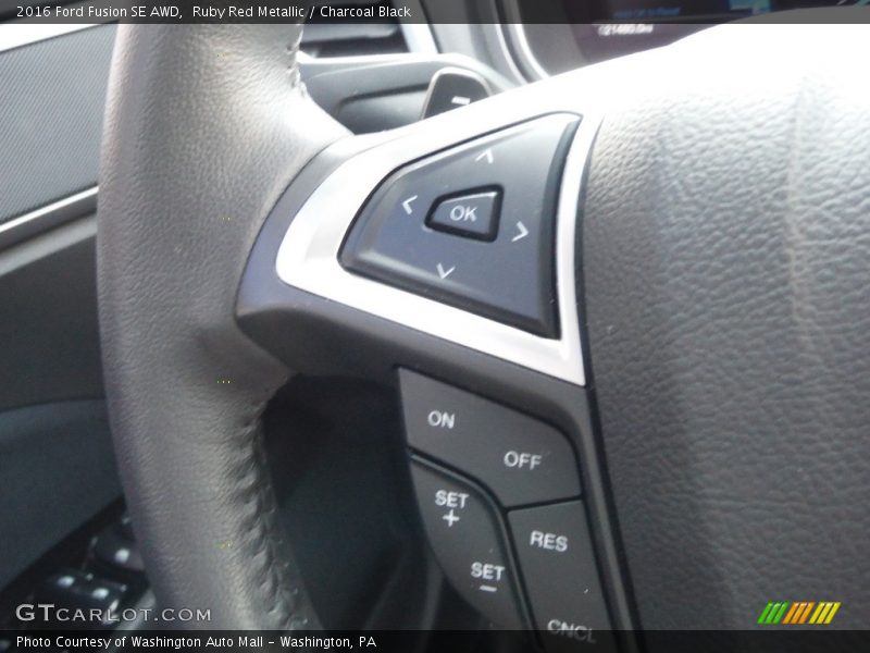 Ruby Red Metallic / Charcoal Black 2016 Ford Fusion SE AWD