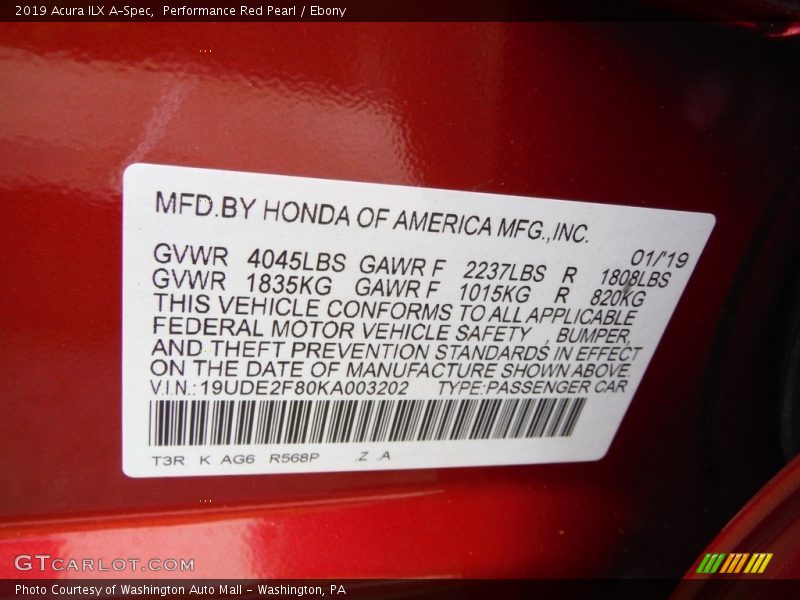 Performance Red Pearl / Ebony 2019 Acura ILX A-Spec