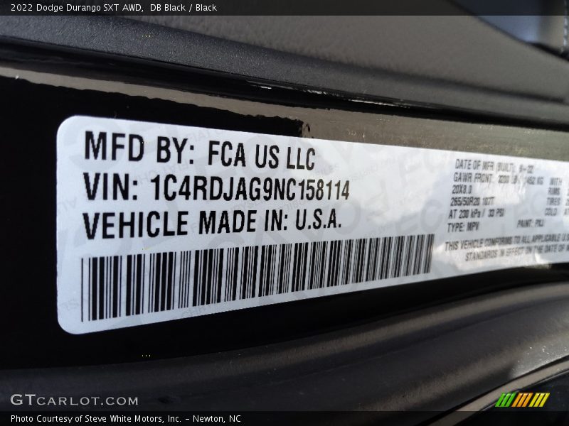 DB Black / Black 2022 Dodge Durango SXT AWD