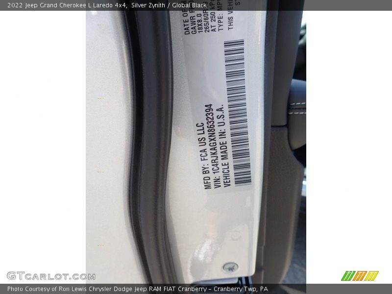 Silver Zynith / Global Black 2022 Jeep Grand Cherokee L Laredo 4x4