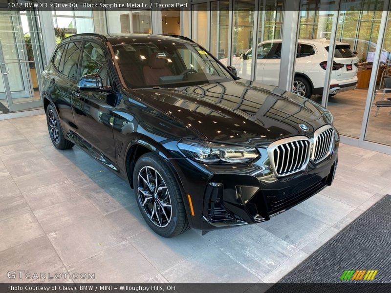 Black Sapphire Metallic / Tacora Red 2022 BMW X3 xDrive30i