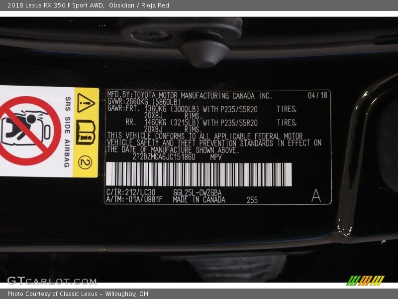 Obsidian / Rioja Red 2018 Lexus RX 350 F Sport AWD