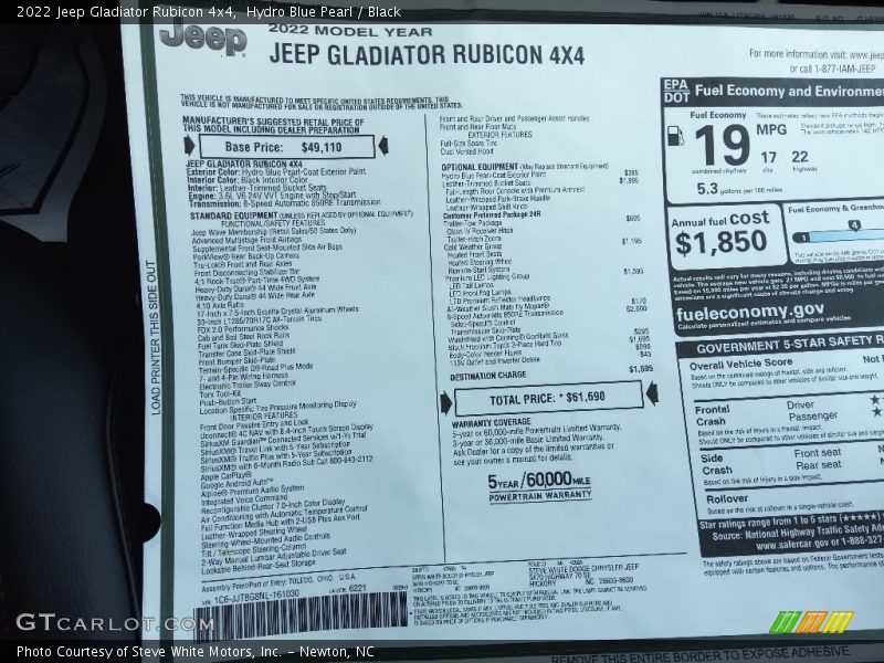 Hydro Blue Pearl / Black 2022 Jeep Gladiator Rubicon 4x4