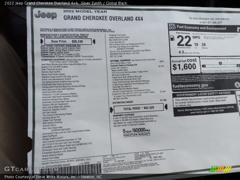 Silver Zynith / Global Black 2022 Jeep Grand Cherokee Overland 4x4