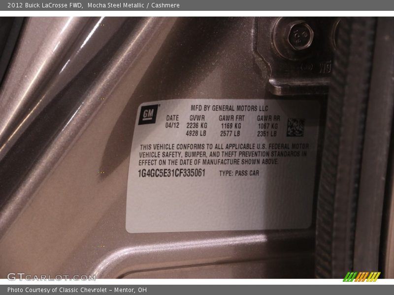 Mocha Steel Metallic / Cashmere 2012 Buick LaCrosse FWD