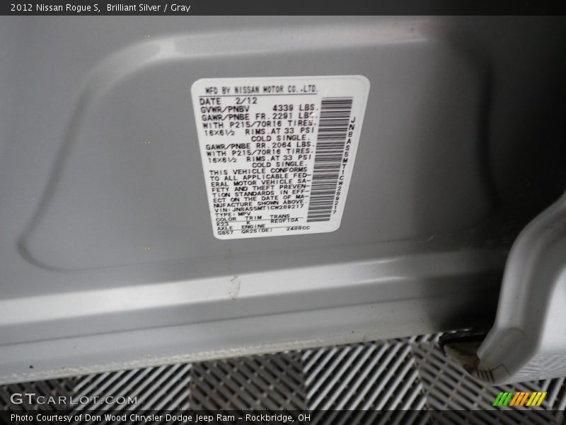 Brilliant Silver / Gray 2012 Nissan Rogue S