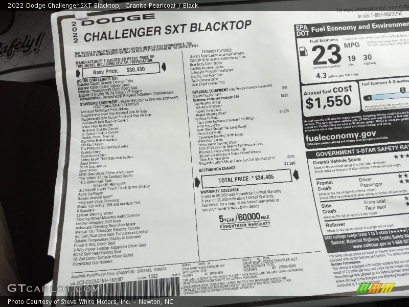 Granite Pearlcoat / Black 2022 Dodge Challenger SXT Blacktop