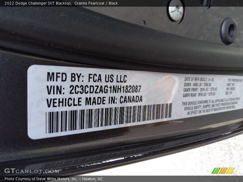 Granite Pearlcoat / Black 2022 Dodge Challenger SXT Blacktop