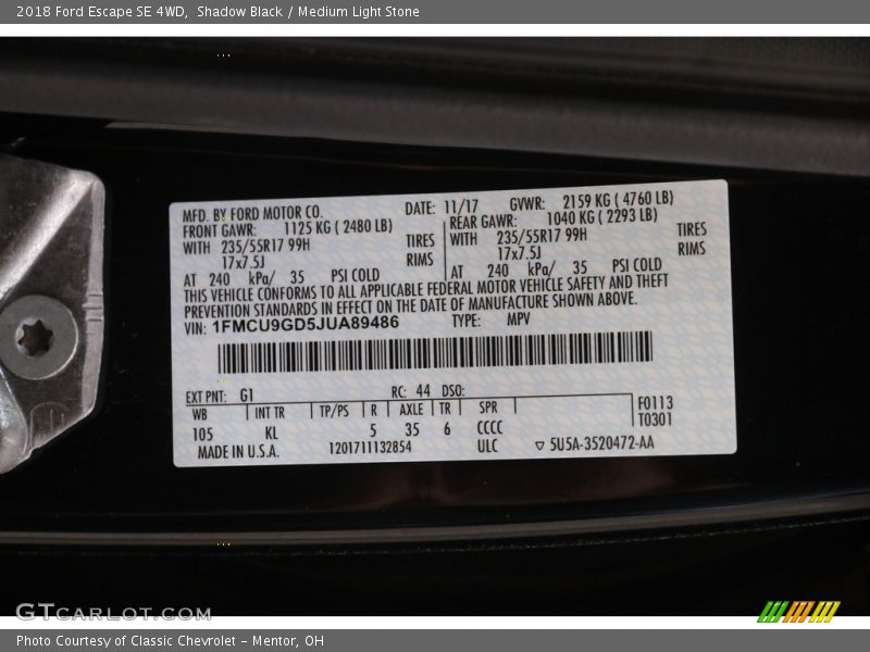 Shadow Black / Medium Light Stone 2018 Ford Escape SE 4WD