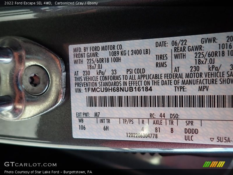 Carbonized Gray / Ebony 2022 Ford Escape SEL 4WD