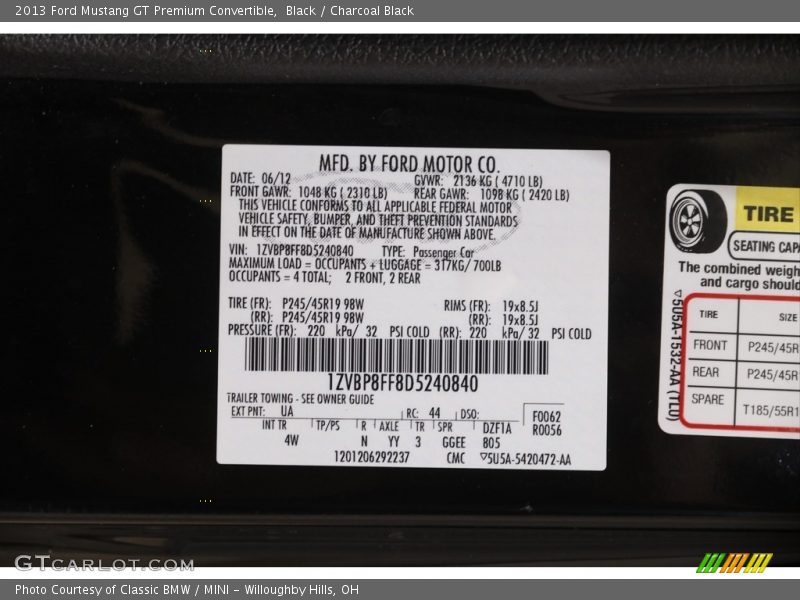 Black / Charcoal Black 2013 Ford Mustang GT Premium Convertible