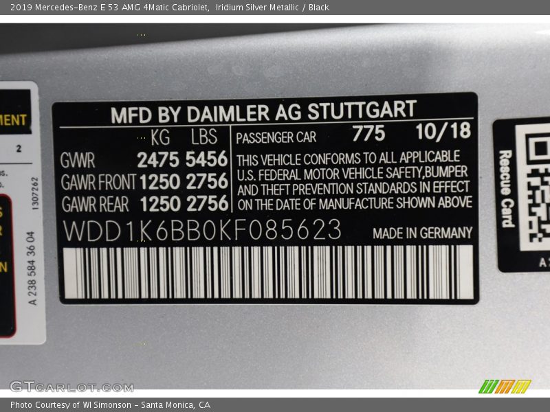 2019 E 53 AMG 4Matic Cabriolet Iridium Silver Metallic Color Code 775