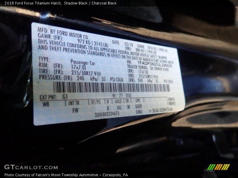 Shadow Black / Charcoal Black 2018 Ford Focus Titanium Hatch