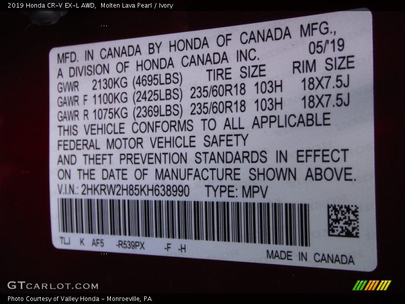 Molten Lava Pearl / Ivory 2019 Honda CR-V EX-L AWD