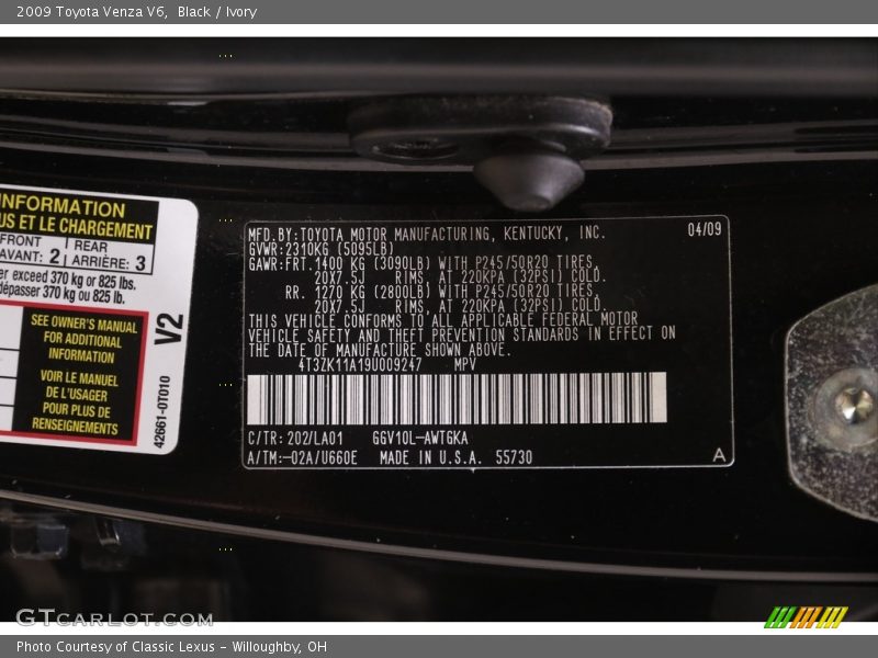 Black / Ivory 2009 Toyota Venza V6