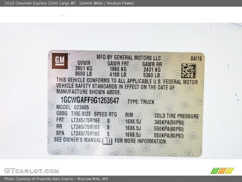 Summit White / Medium Pewter 2016 Chevrolet Express 2500 Cargo WT