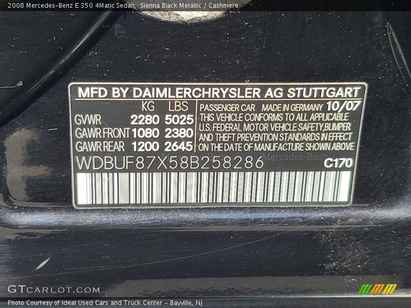 2008 E 350 4Matic Sedan Sienna Black Metallic Color Code 170