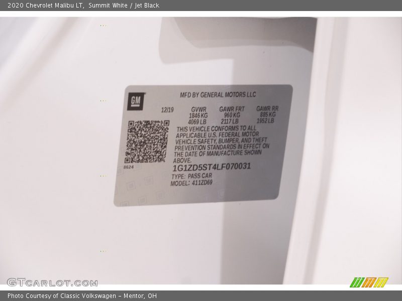Summit White / Jet Black 2020 Chevrolet Malibu LT