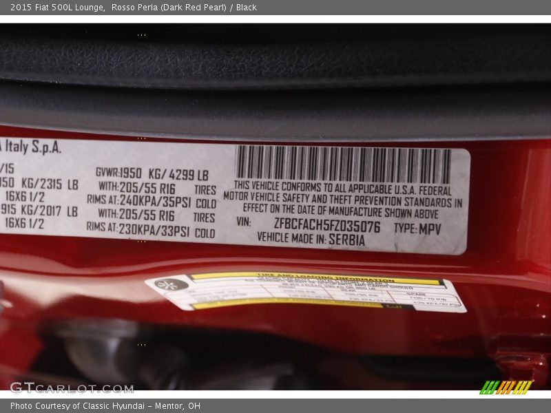 Rosso Perla (Dark Red Pearl) / Black 2015 Fiat 500L Lounge