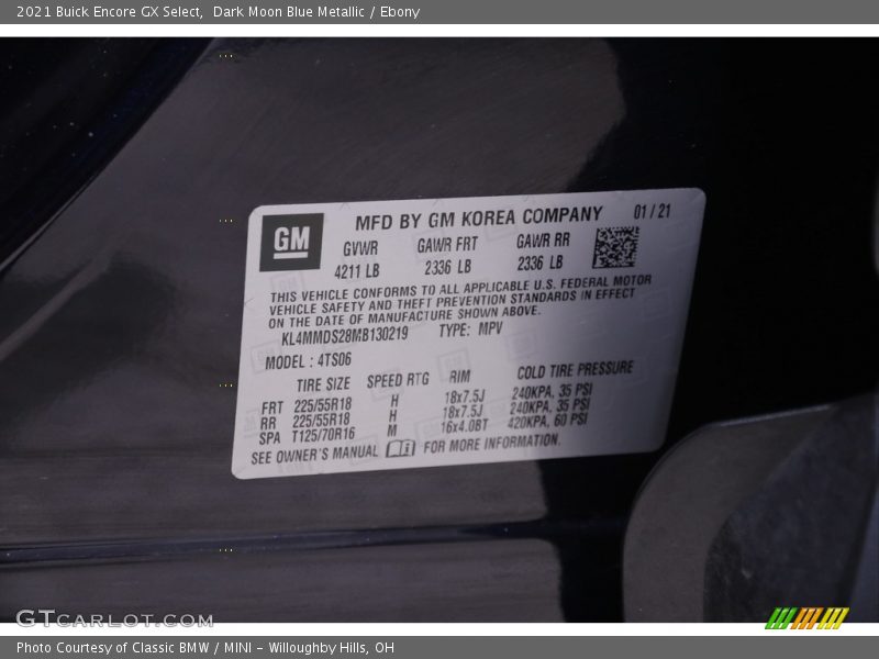 Dark Moon Blue Metallic / Ebony 2021 Buick Encore GX Select