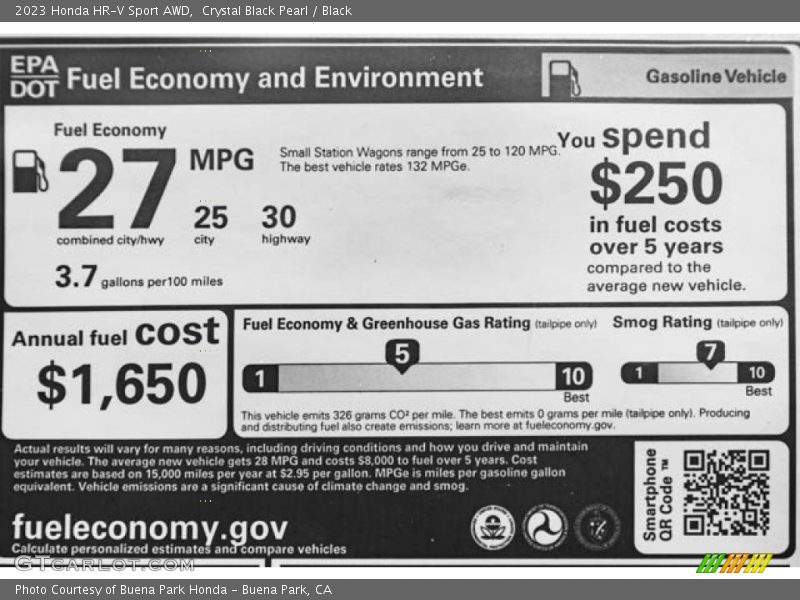 Info Tag of 2023 HR-V Sport AWD