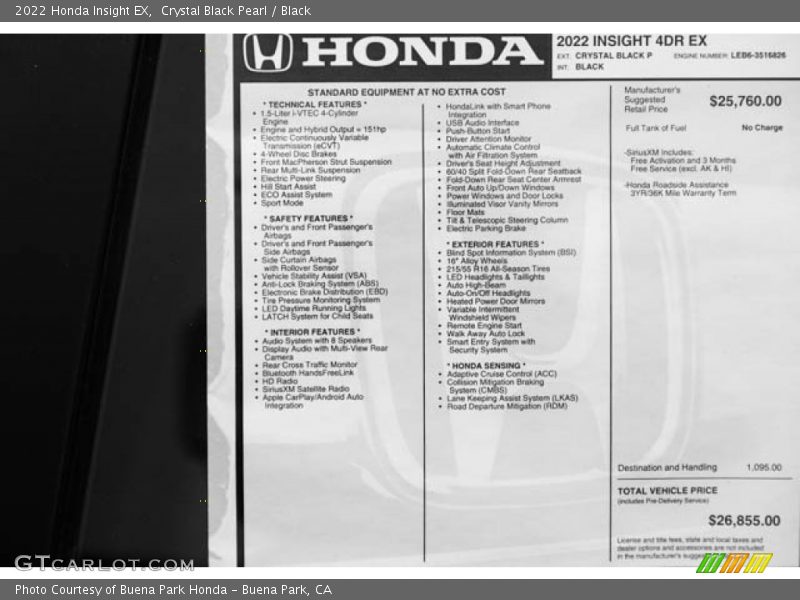 Crystal Black Pearl / Black 2022 Honda Insight EX