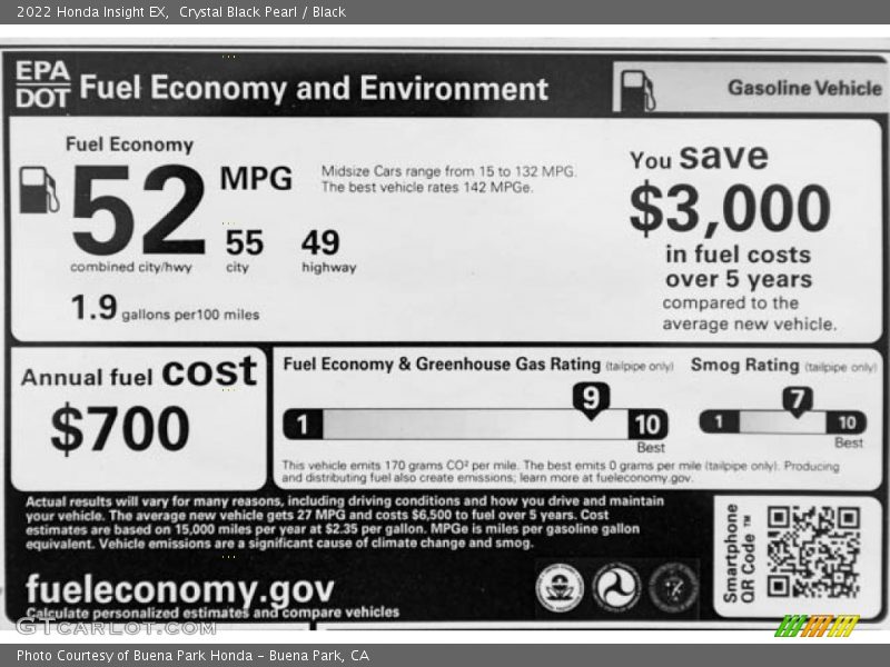 Crystal Black Pearl / Black 2022 Honda Insight EX