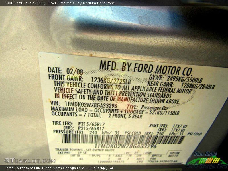 Silver Birch Metallic / Medium Light Stone 2008 Ford Taurus X SEL