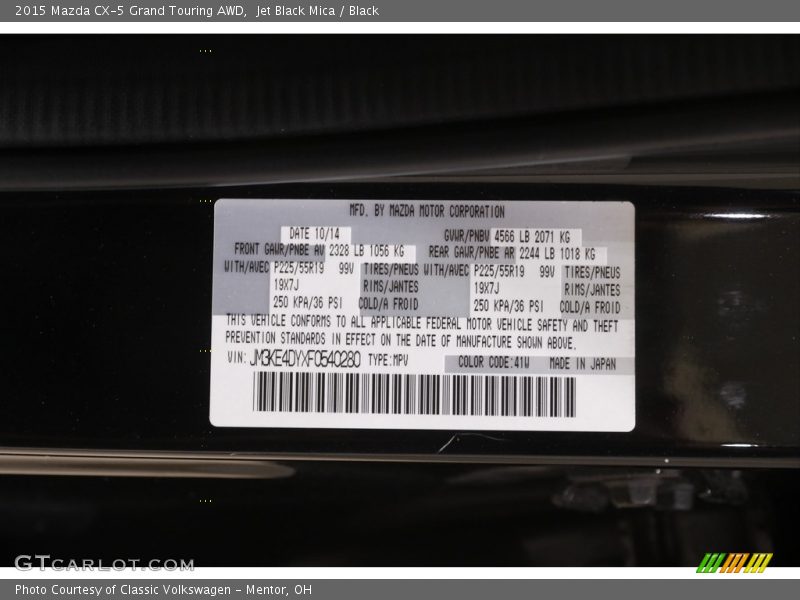 2015 CX-5 Grand Touring AWD Jet Black Mica Color Code 41W