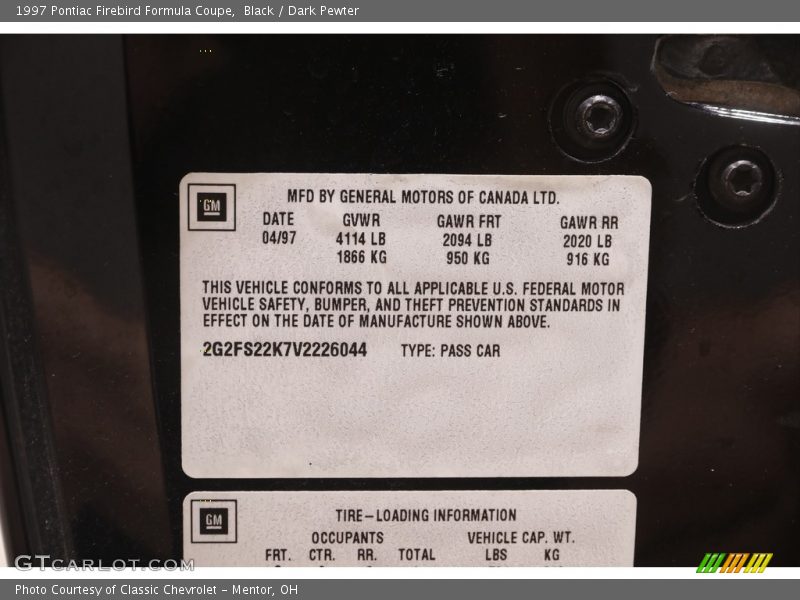 Black / Dark Pewter 1997 Pontiac Firebird Formula Coupe