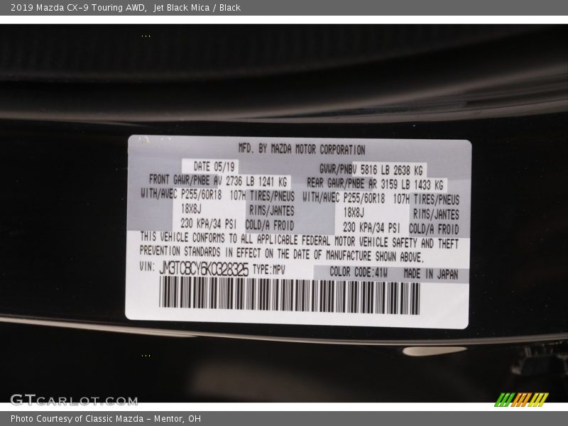 Jet Black Mica / Black 2019 Mazda CX-9 Touring AWD