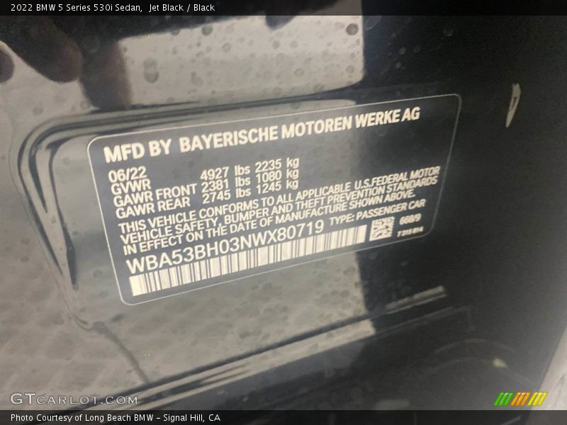 Jet Black / Black 2022 BMW 5 Series 530i Sedan