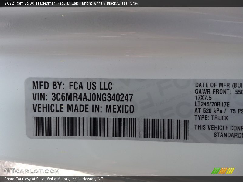 Bright White / Black/Diesel Gray 2022 Ram 2500 Tradesman Regular Cab