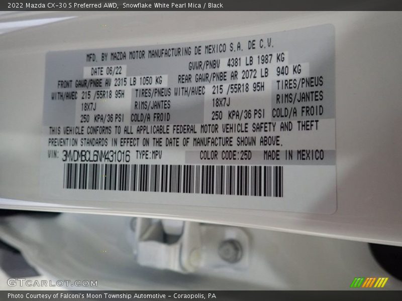 Snowflake White Pearl Mica / Black 2022 Mazda CX-30 S Preferred AWD