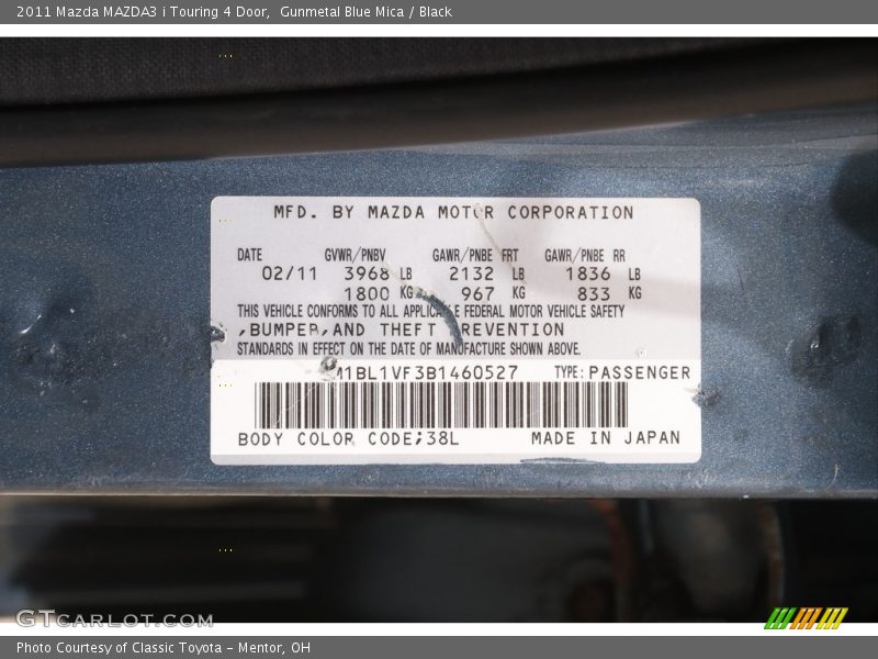 Gunmetal Blue Mica / Black 2011 Mazda MAZDA3 i Touring 4 Door