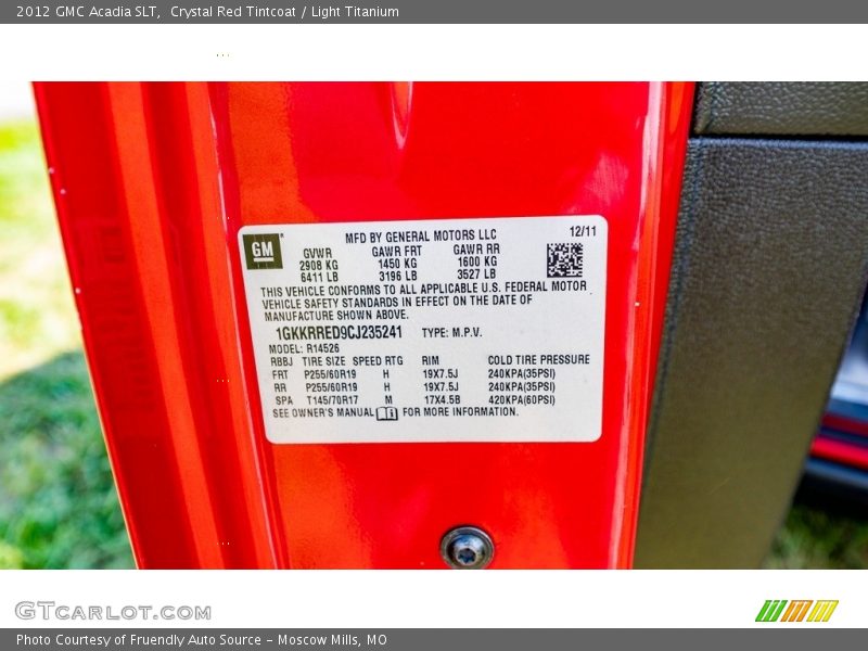 Crystal Red Tintcoat / Light Titanium 2012 GMC Acadia SLT