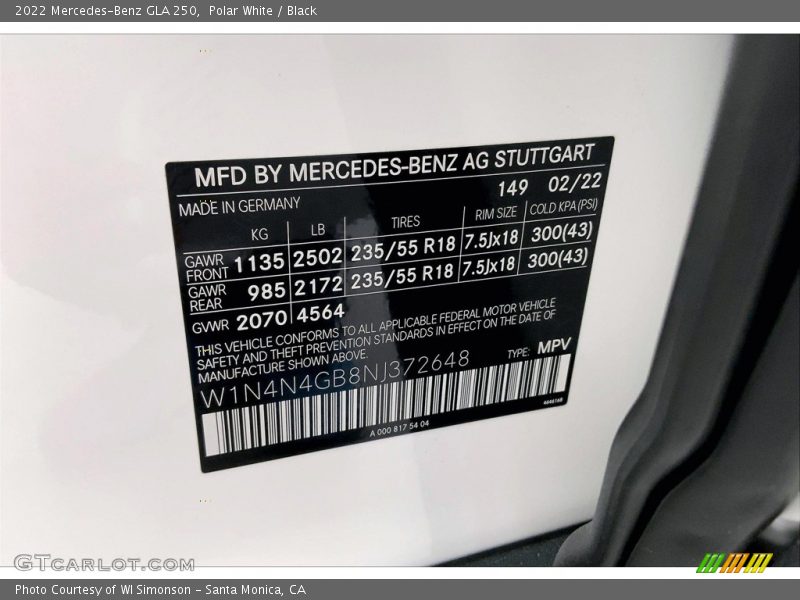 Polar White / Black 2022 Mercedes-Benz GLA 250