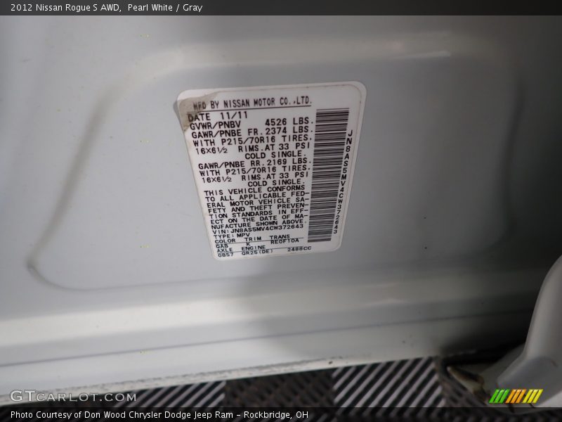 Pearl White / Gray 2012 Nissan Rogue S AWD