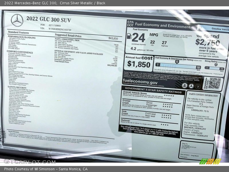  2022 GLC 300 Window Sticker