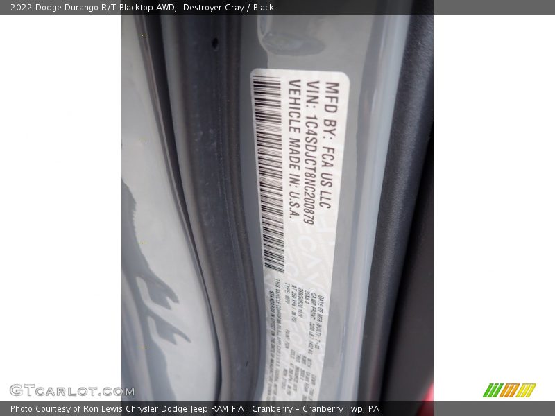 Destroyer Gray / Black 2022 Dodge Durango R/T Blacktop AWD