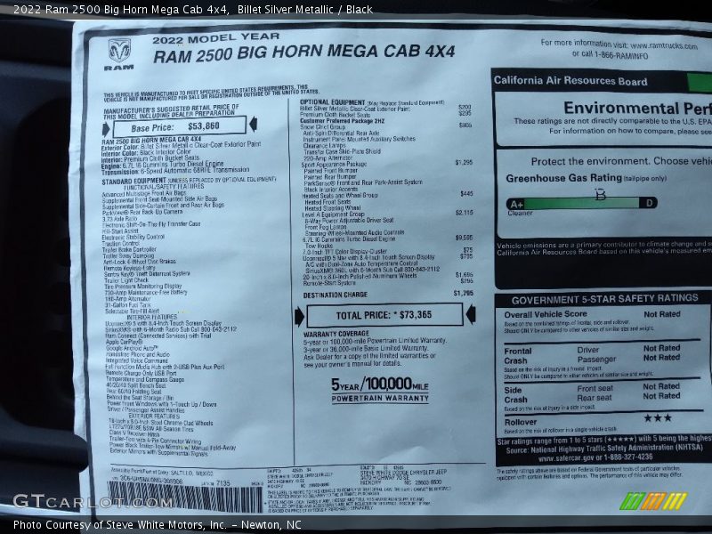  2022 2500 Big Horn Mega Cab 4x4 Window Sticker