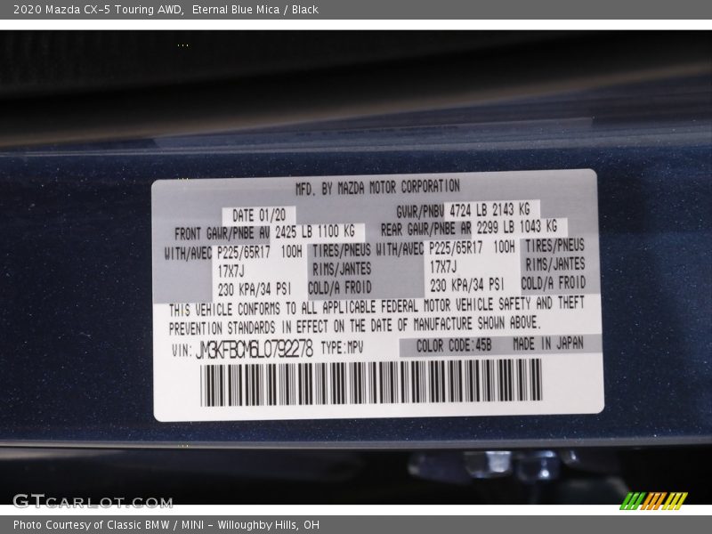 Eternal Blue Mica / Black 2020 Mazda CX-5 Touring AWD