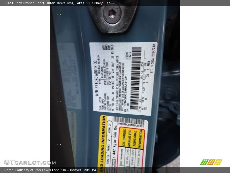 2021 Bronco Sport Outer Banks 4x4 Area 51 Color Code KU