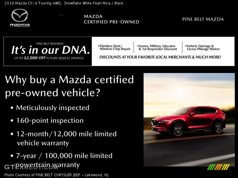 Snowflake White Pearl Mica / Black 2019 Mazda CX-9 Touring AWD