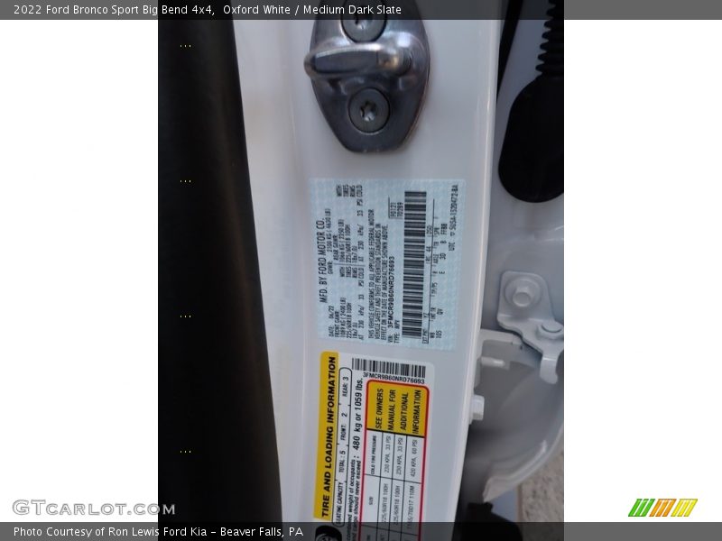 2022 Bronco Sport Big Bend 4x4 Oxford White Color Code YZ