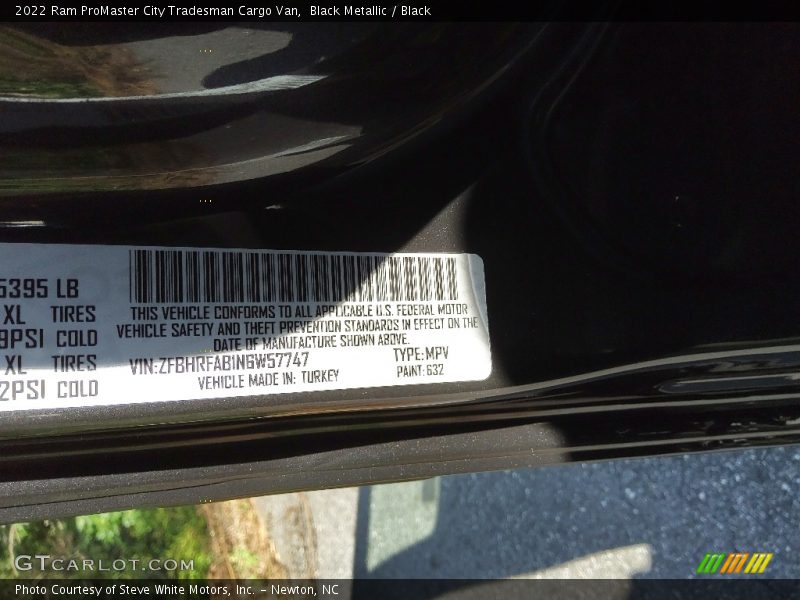 2022 ProMaster City Tradesman Cargo Van Black Metallic Color Code 632