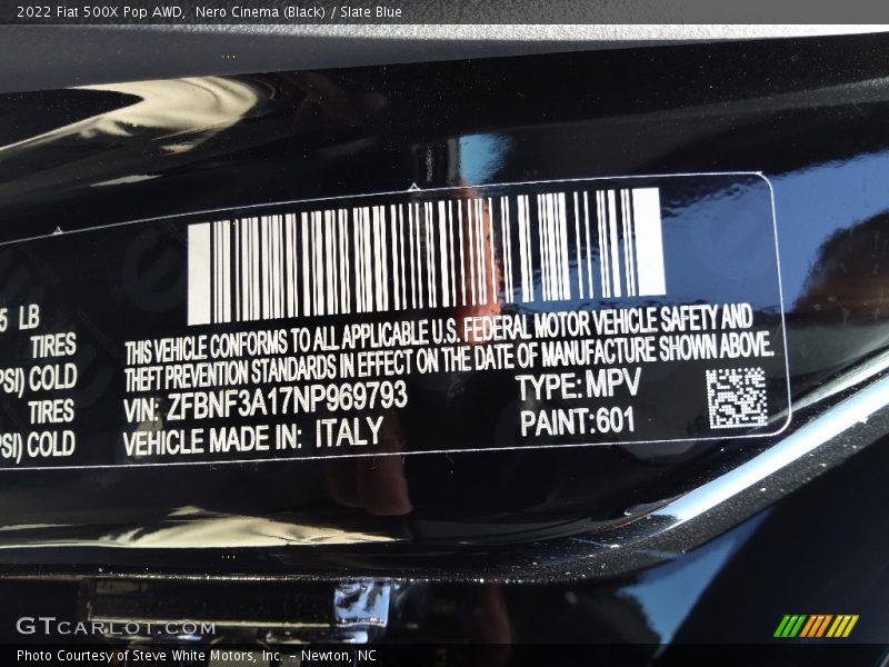 2022 500X Pop AWD Nero Cinema (Black) Color Code 601