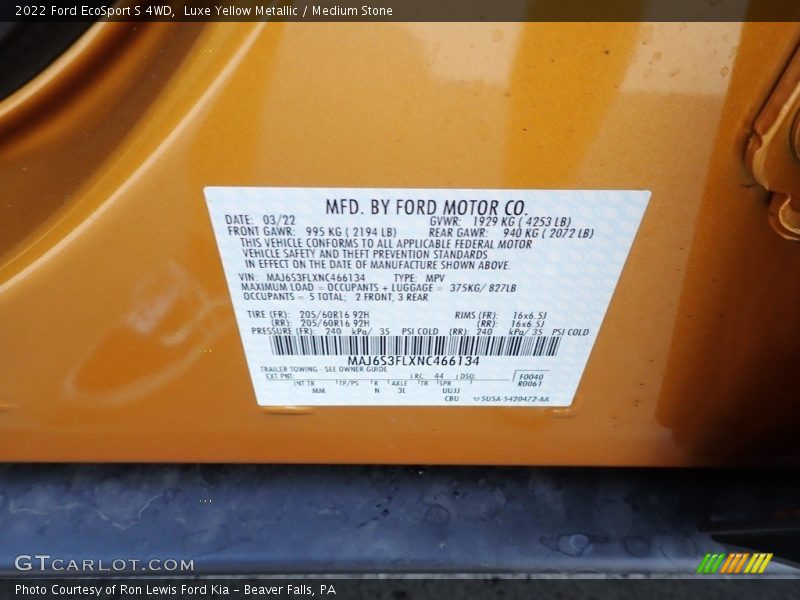 Luxe Yellow Metallic / Medium Stone 2022 Ford EcoSport S 4WD