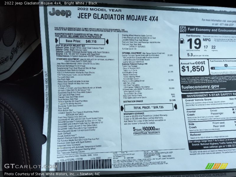 Bright White / Black 2022 Jeep Gladiator Mojave 4x4