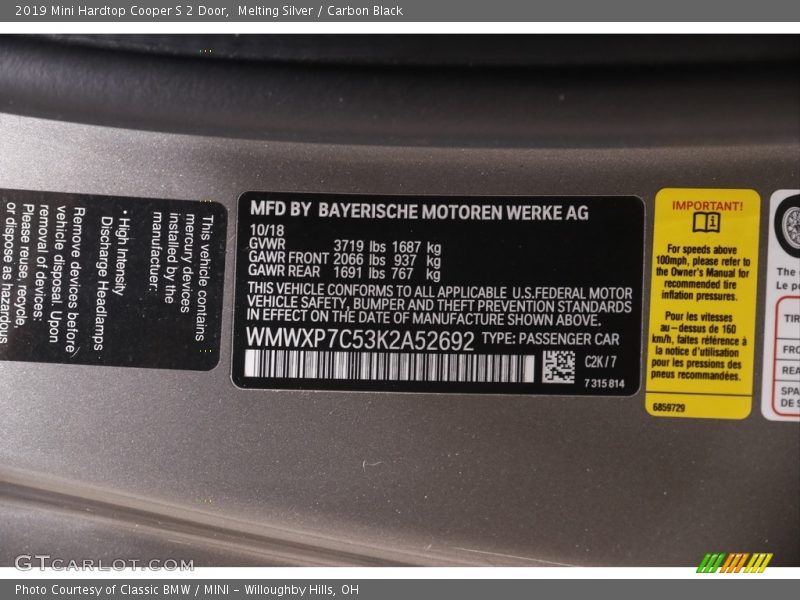 Melting Silver / Carbon Black 2019 Mini Hardtop Cooper S 2 Door